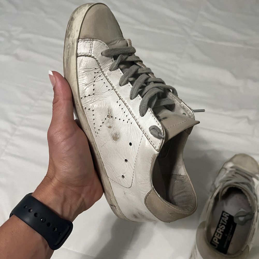 Leather Low-Top Sneakers in White and Gray - Women's - Picture 10 of 11